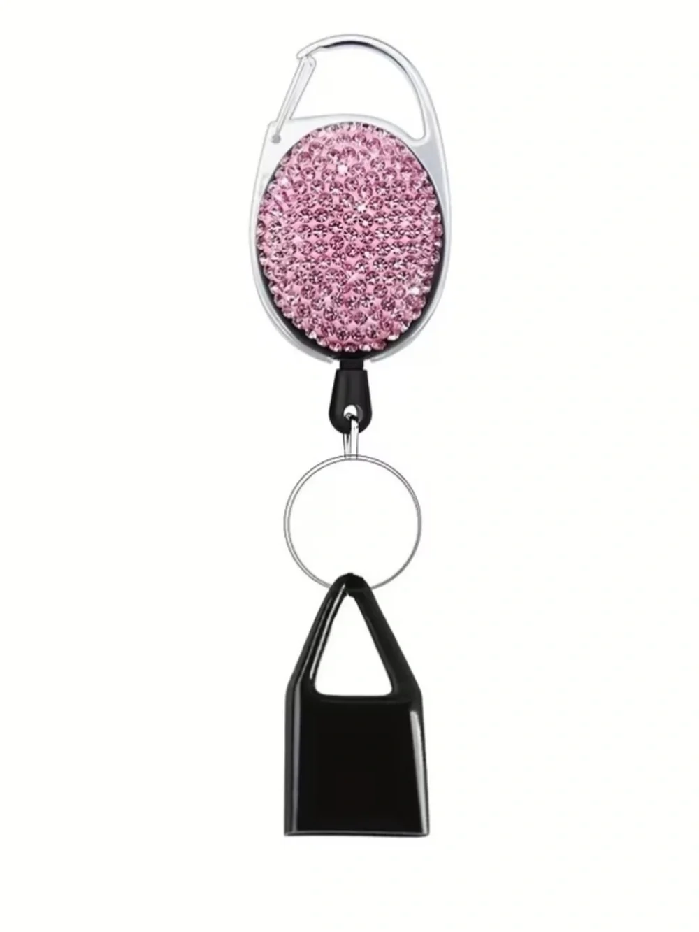 Pink Crystal Retractable Keychain Badge Holder with Clip
